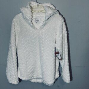 Nwt Anneliese Hooded Sweater White Cuddly Soft Pullover V-neck Sz L